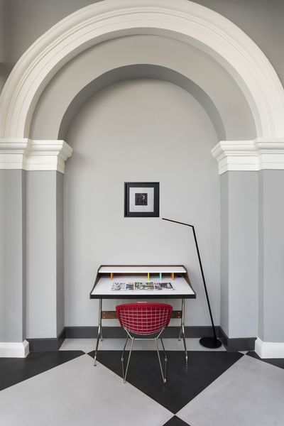 Desk with red chair