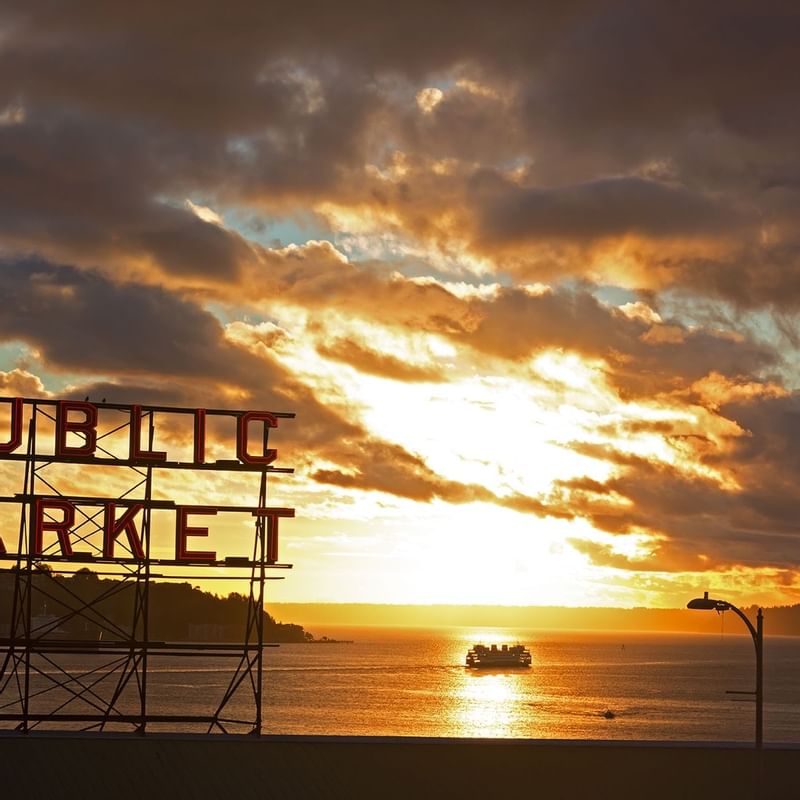 Sunset in Public Market Place near Warwick Seattle