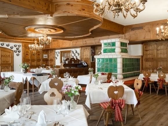 Interior of the Restaurant Zirbe at Schloss Hotel Pichlarn