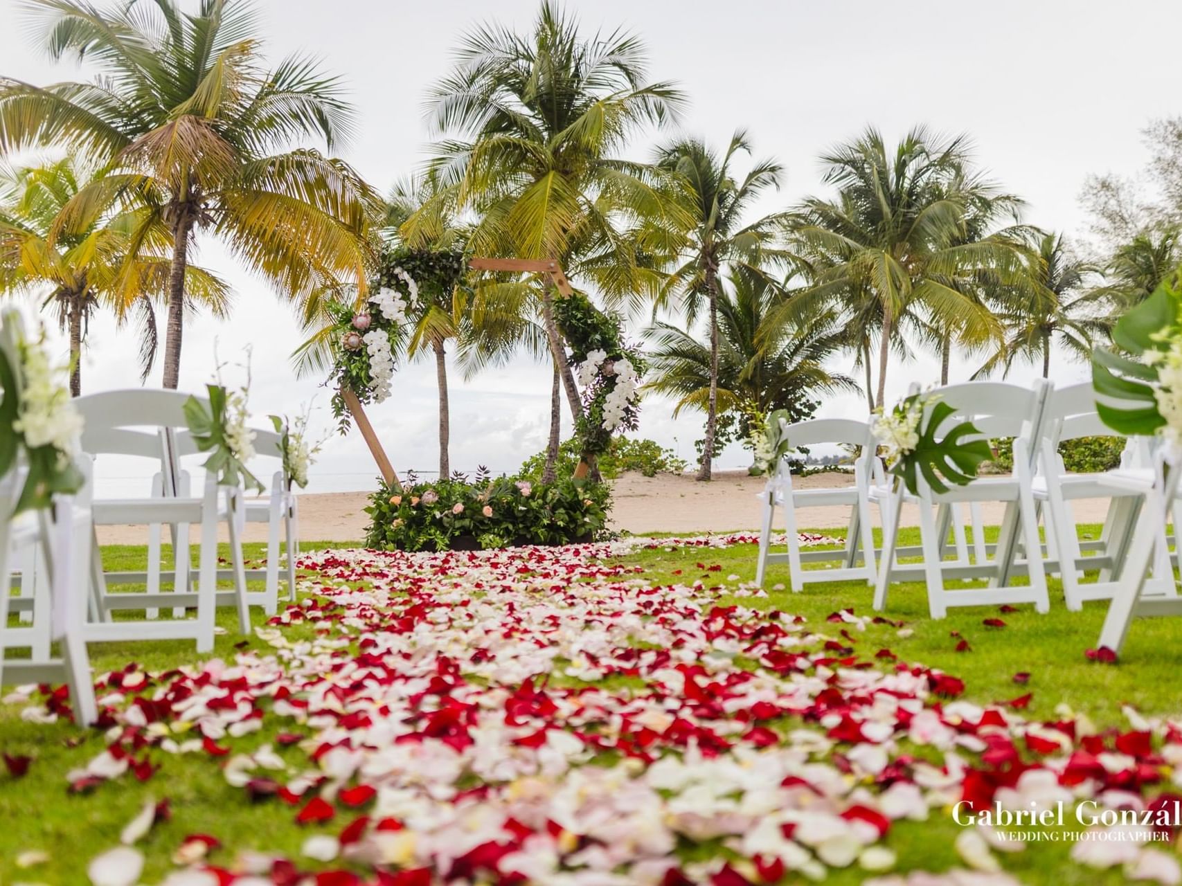 Ceremony décor in Oceanfront Green Area at Isla Verde Weddings