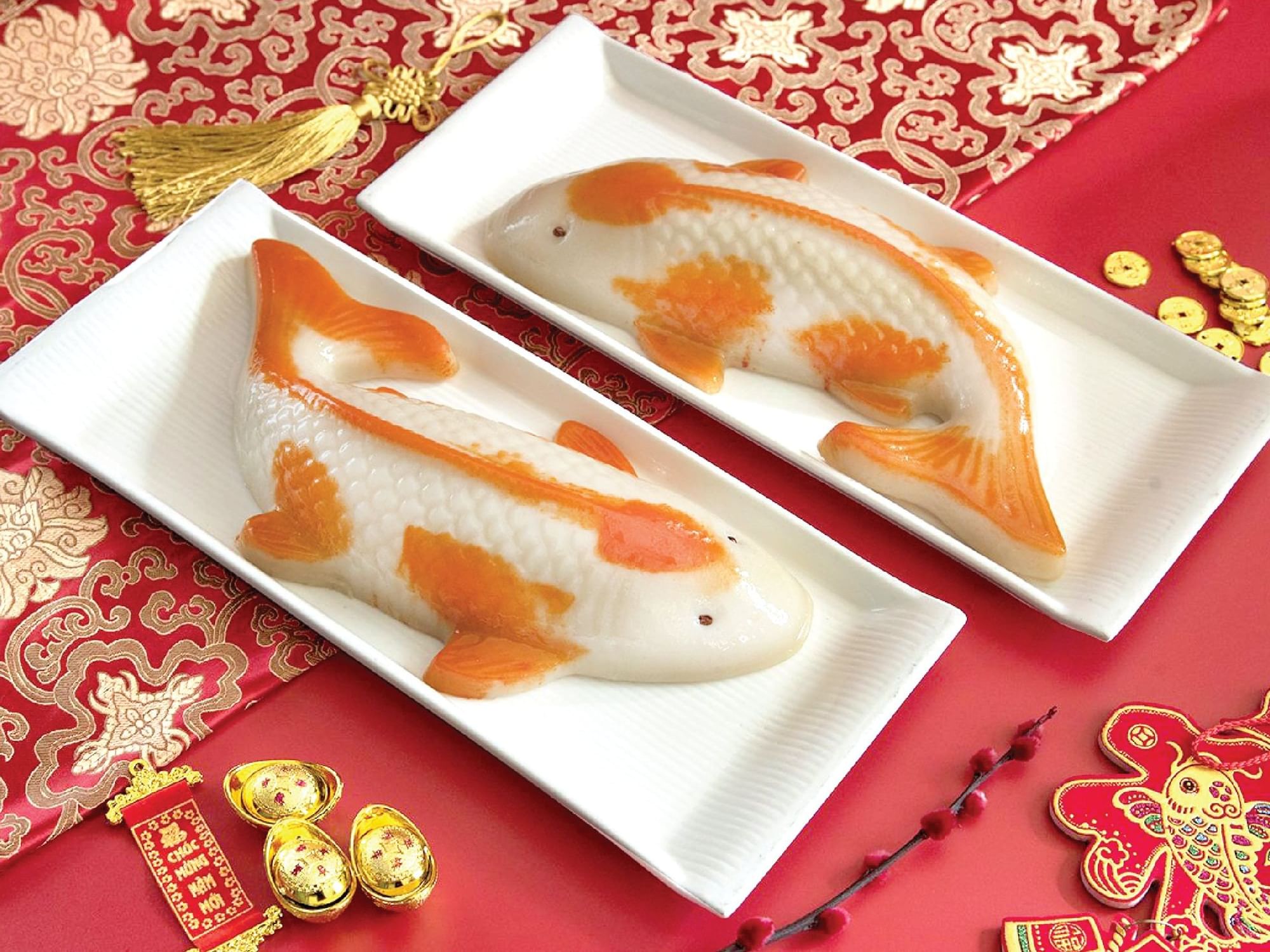 Close-up of 2 Nian gao food plates served at Hanoi Daewoo Hotel