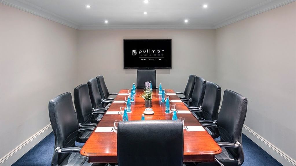 Table with amenities arranged in the Boardroom at Pullman & Mercure Brisbane King George Square