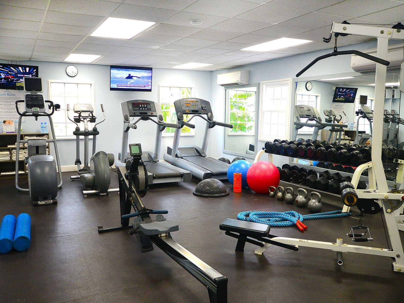 Exercise machines arranged in the fitness center at Sugar Bay Barbados