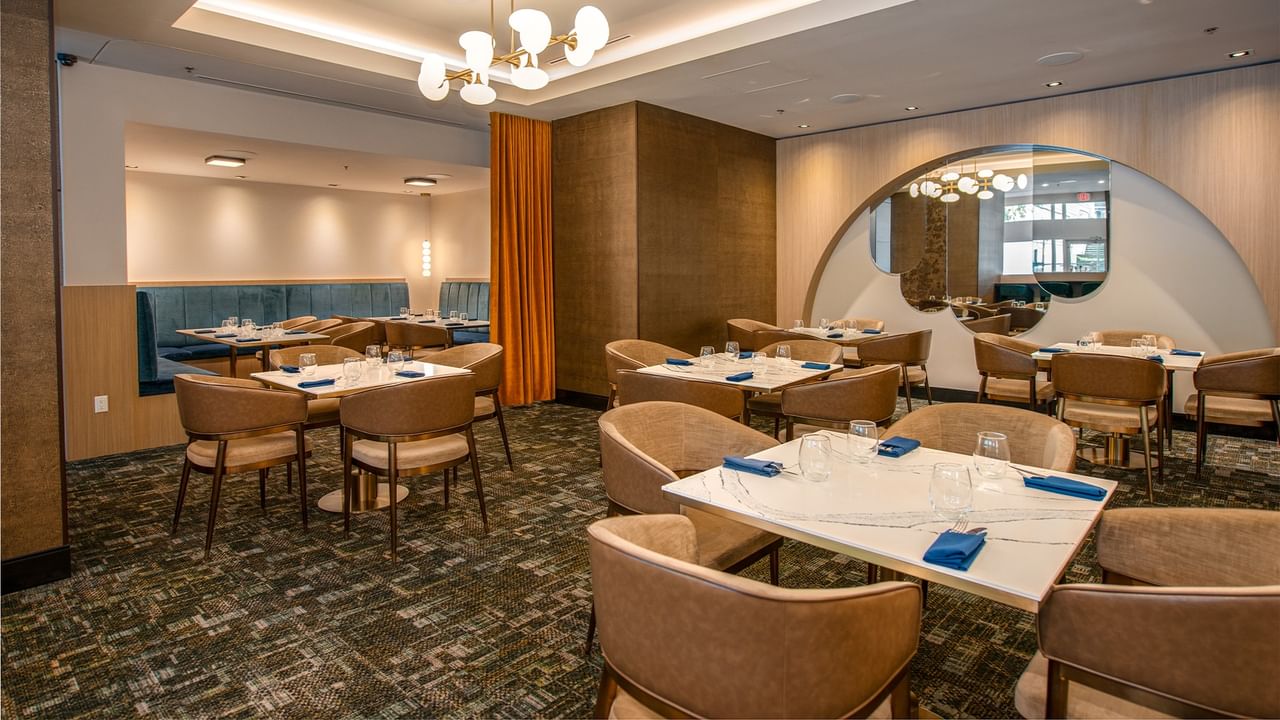 Modern restaurant with dining tables