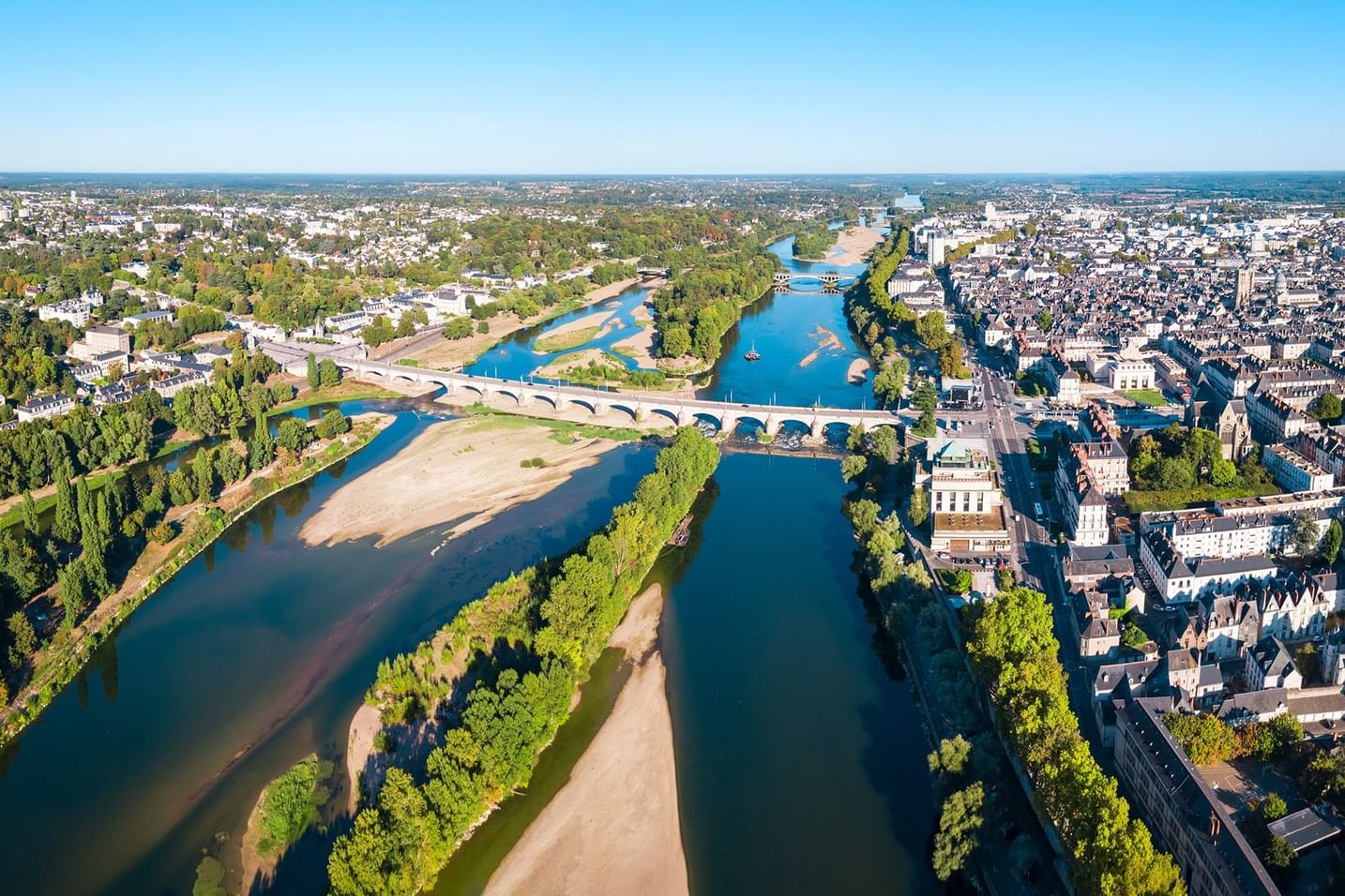 Aerial view of the city & river Loire near Oceania Hotels