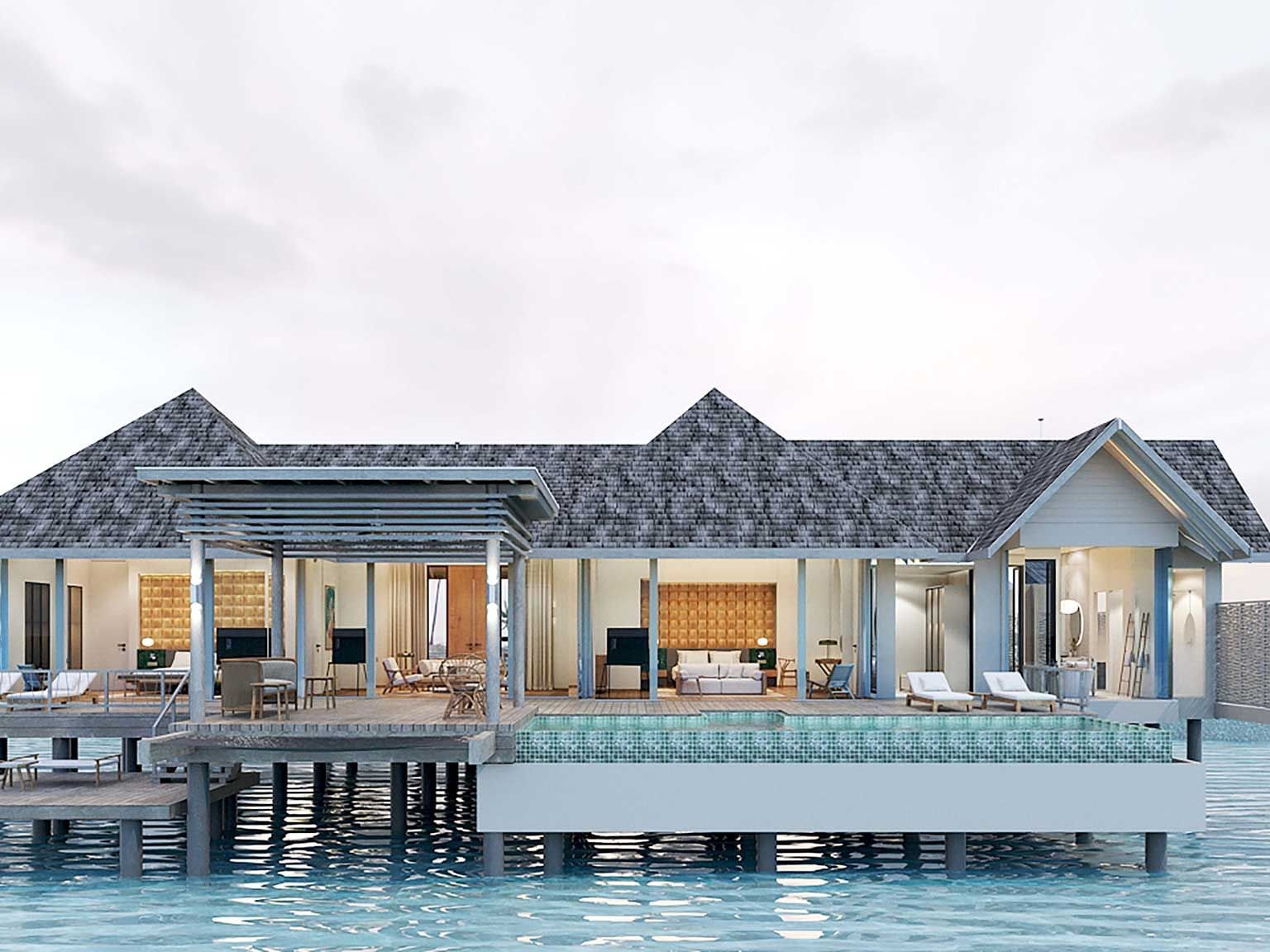 Exterior view of 2-Bedroom Water Residences with Private Pool in Ananea Madivaru Maldives