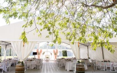 Elegant reception setup in Spencer Meadows Pavilion at Spencer Hotel, among wedding venues London Ontario
