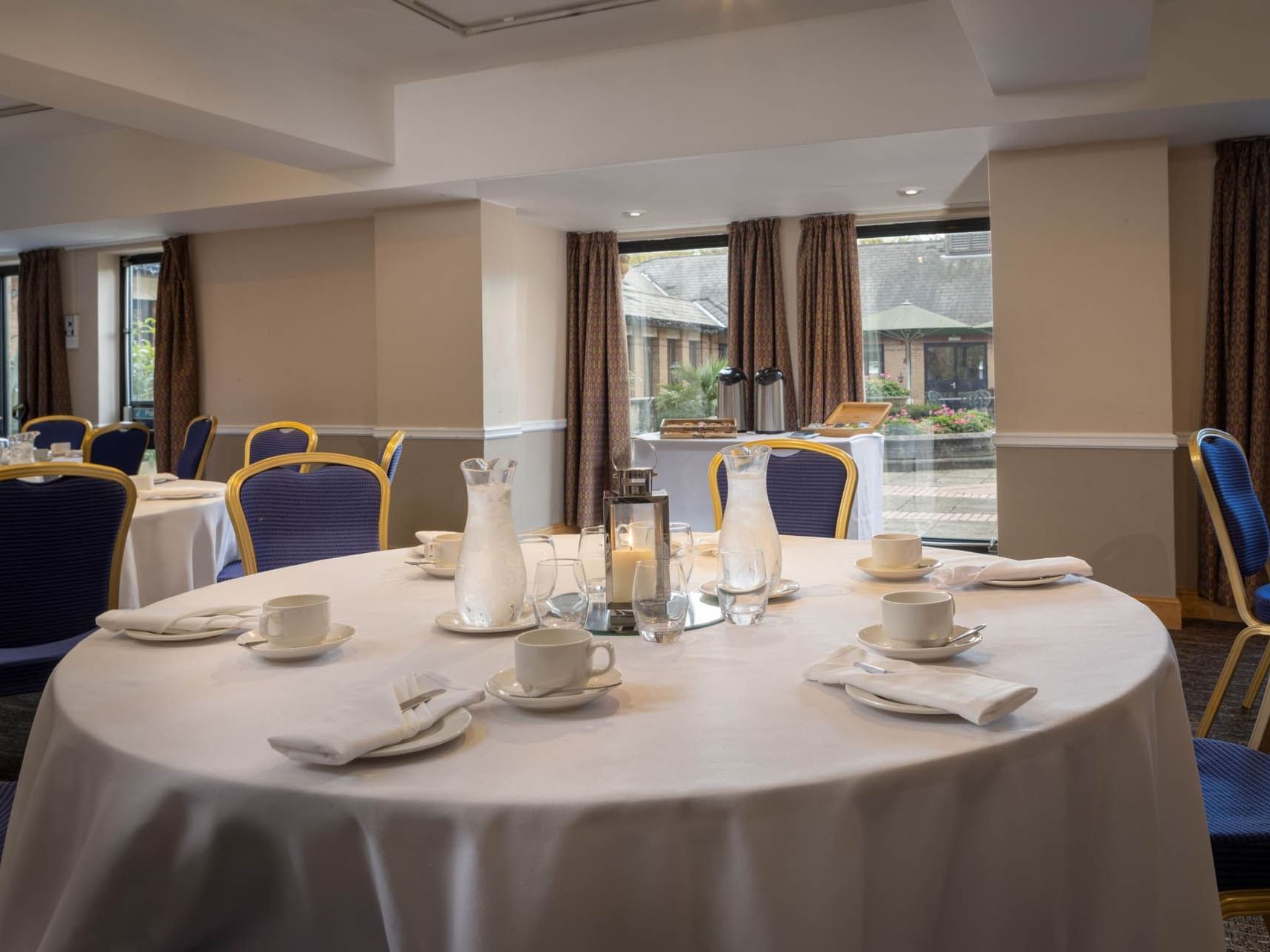 Banquet table set-up in Maidstone Suite, Bridgewood Manor Hotel