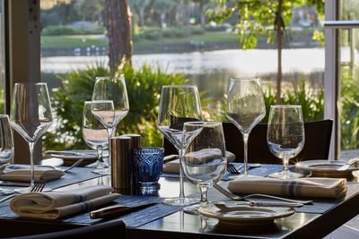 Table set-up in Olde Florida Chop House at Trianon Bonita Bay