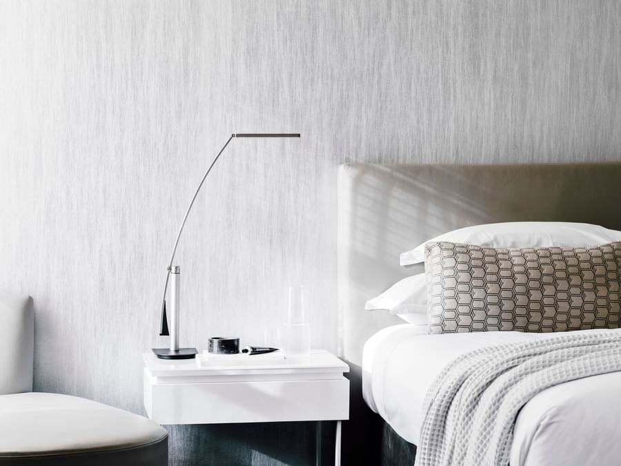 Nightstand by the king bed in Pearl Penthouse at Como Melbourne