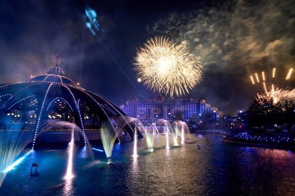 Epic Universe nighttime celebration.