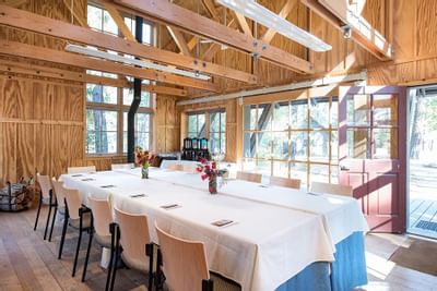 Table setup for a meeting at Sleeping Lady Mountain Resort