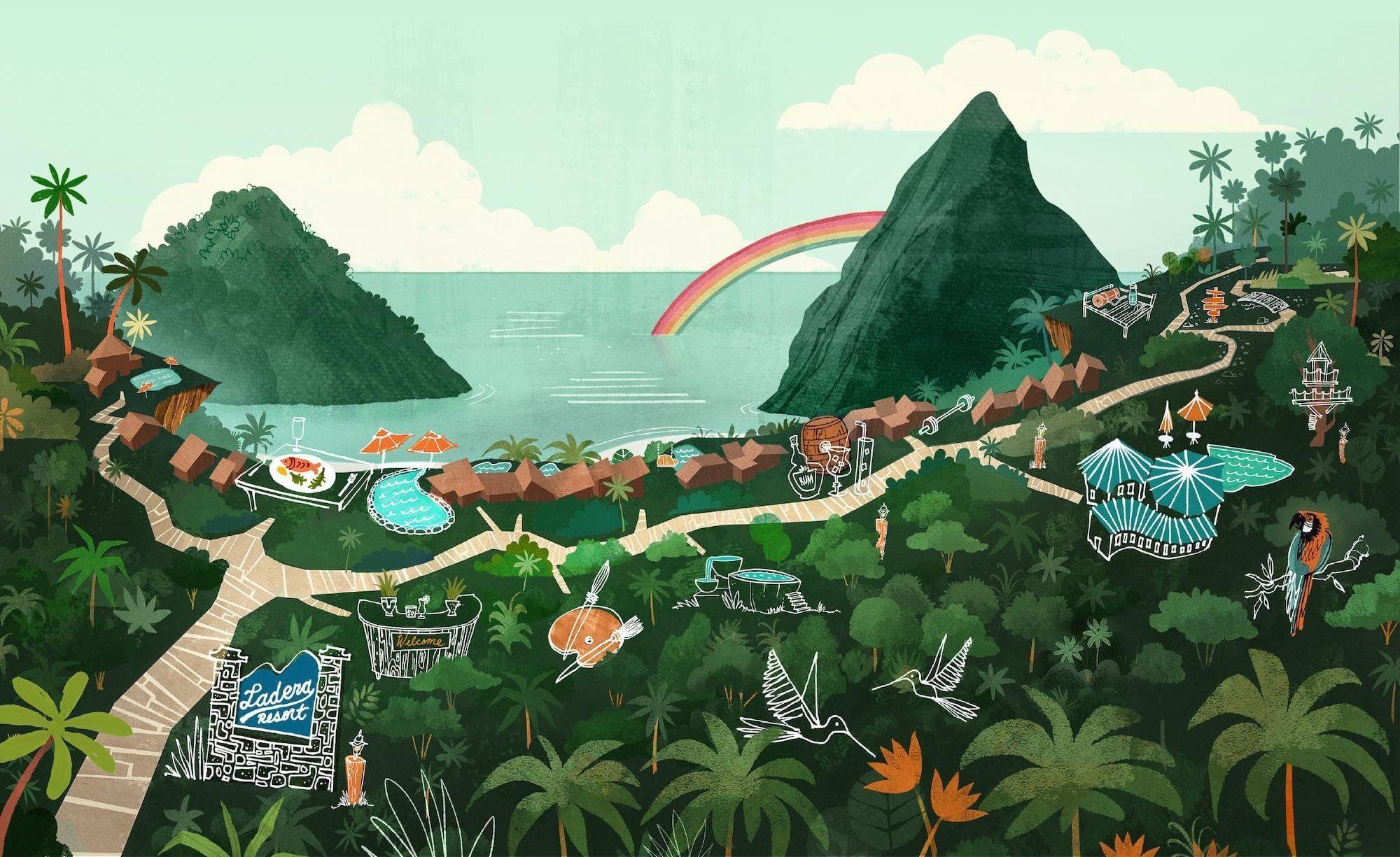 Illustrated map of Ladera Resort with labeled amenities