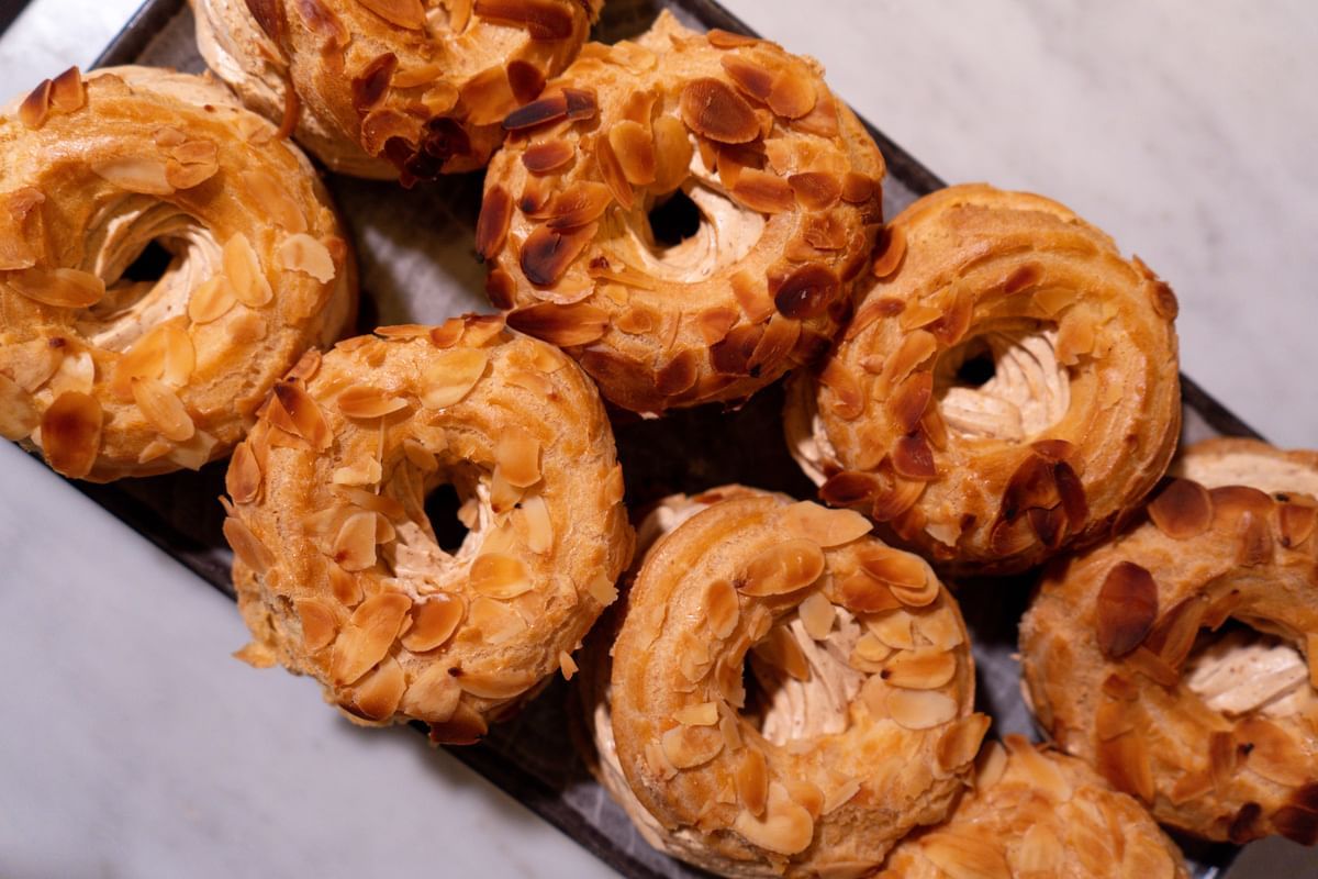 Close-up of Paris-Brest served in Restaurant Le W