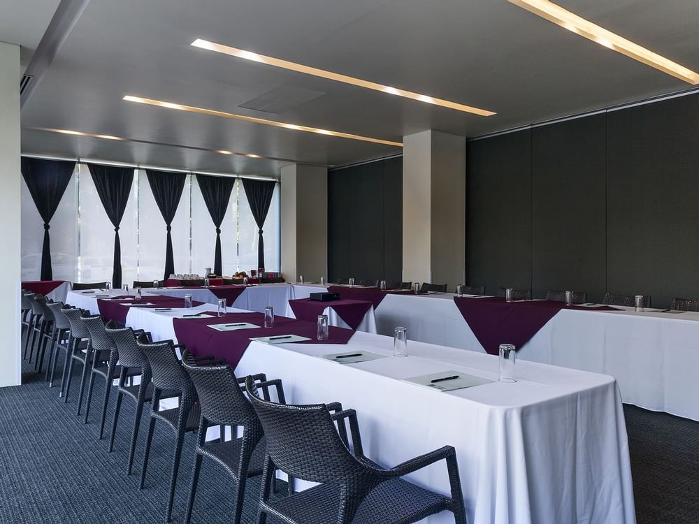 Close-up of u-style set up in Manhattan Room at Gamma Hotels