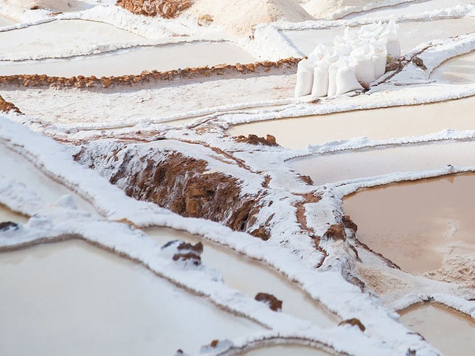 View from far of Maras: Salt of the Incas near Hotel Sumaq