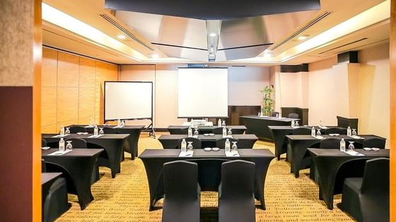 Meeting room with classroom setup at Amara Hotel Singapore