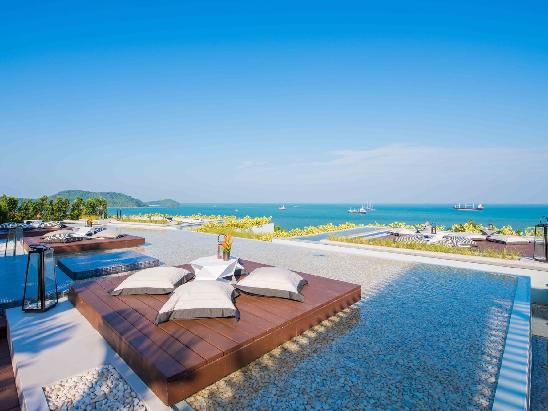 Sun & Moon terrace that overlooks ocean at Amatara Resort