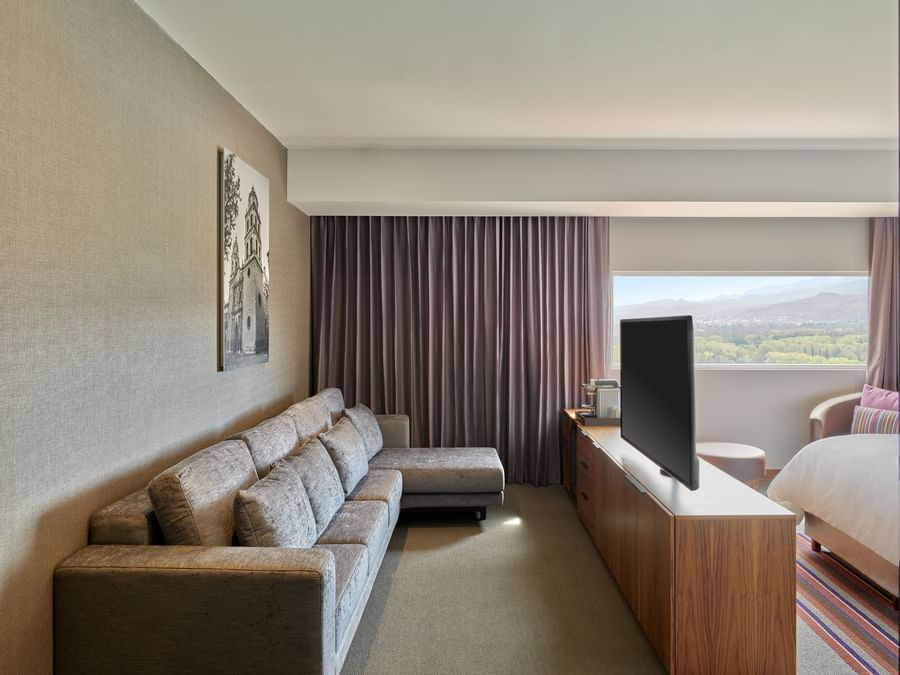 Sofa, TV in mountain view Deluxe room at FA San Luis Potosí