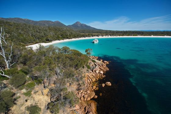 Spectacular Aerial shot of Oceanview near Freycinet Lodge