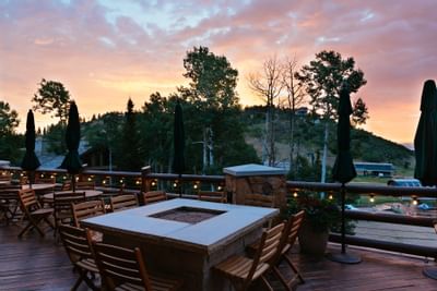 Exterior of the outdoor dining area at Stein Eriksen Lodge