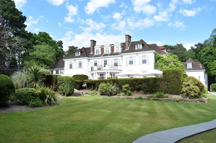 Rear shot of Gorse Hill mansion offering team building in Surrey