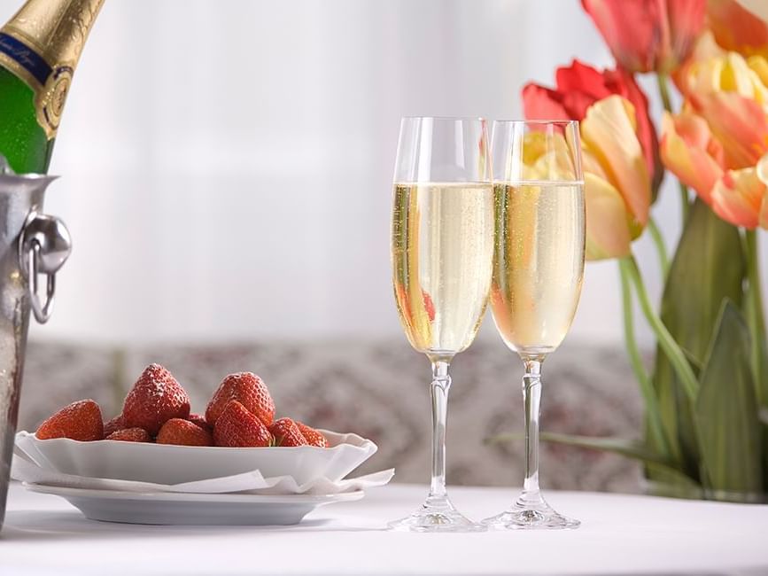 Champagne glasses with strawberries at The Centennial Hotel