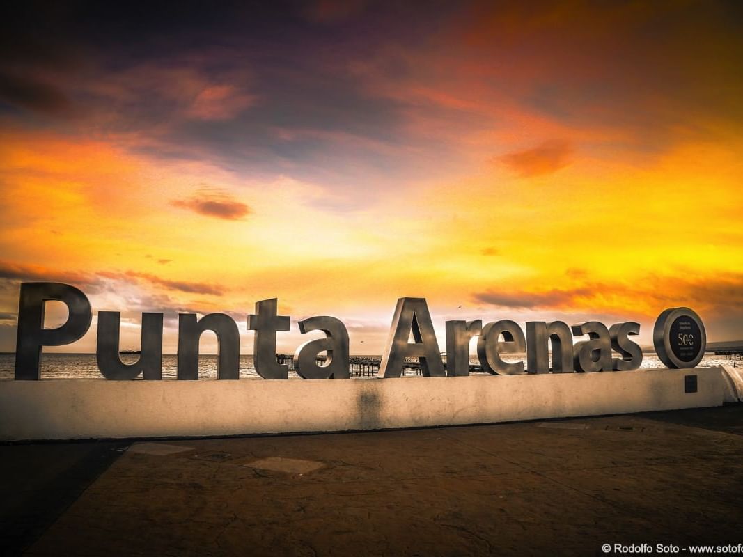 Sign name of Punta Arenas near Hotel Cabo de Hornos