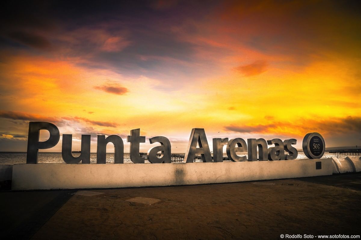 Sign name of Punta Arenas near Hotel Cabo de Hornos
