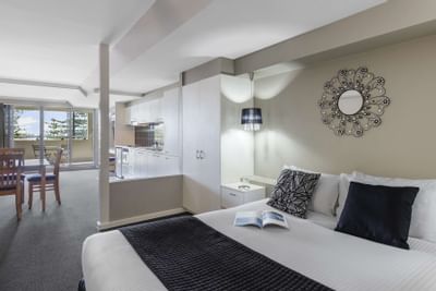 Interior of Deluxe Studio Waterview Apartments at Nesuto Hotels