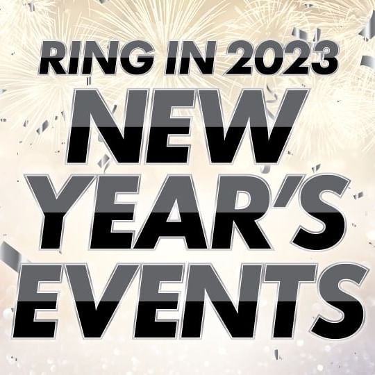 New Year's Events Type with Confetti and Fireworks in Background