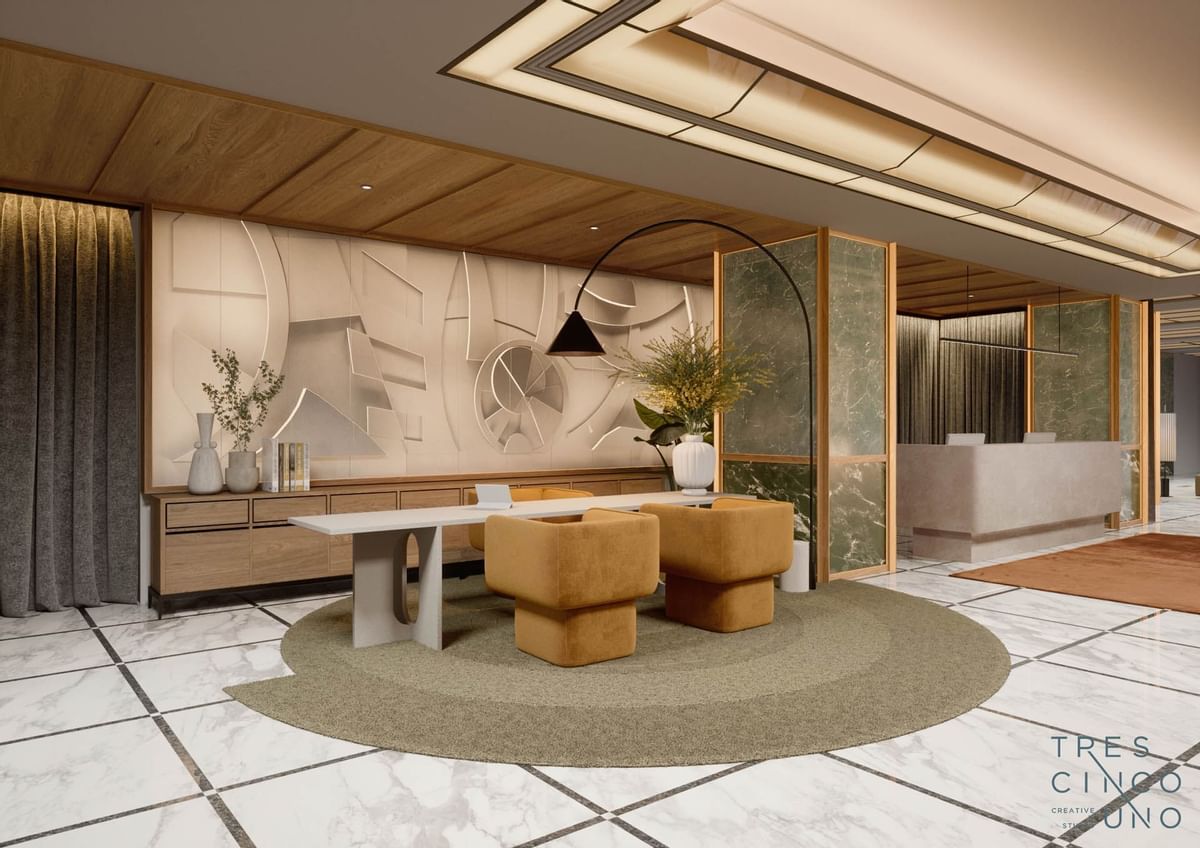 Interior view of a modern reception at Almanac X Prague