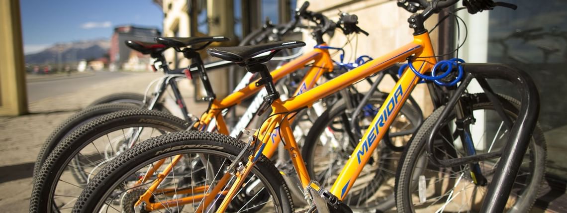 Bicycles parked in a row at Hoteles Australis