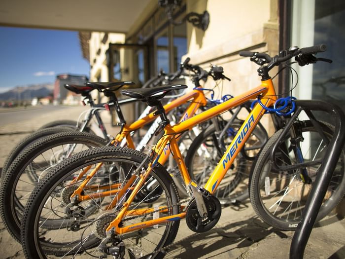 Bicycles parked in a row at Hoteles Australis