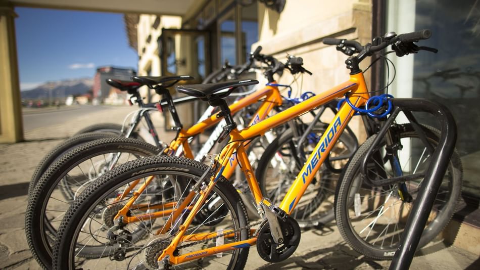 Bicycles parked in a row at Hoteles Australis