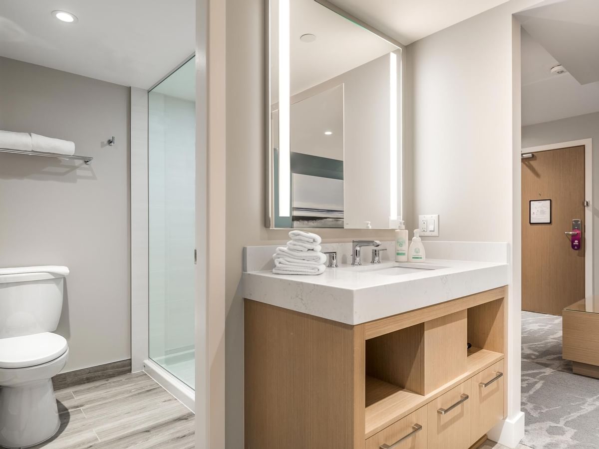 View of the bathroom, featuring walk-in shower