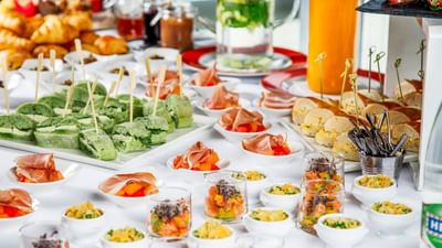 Taco rolls and scrambled egg sandwiches served on a buffet at Starling Hotel Lausanne