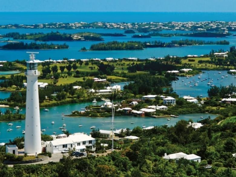 Aerial view of Gibbs Hill Lighthouse near Royal Palms Hotel