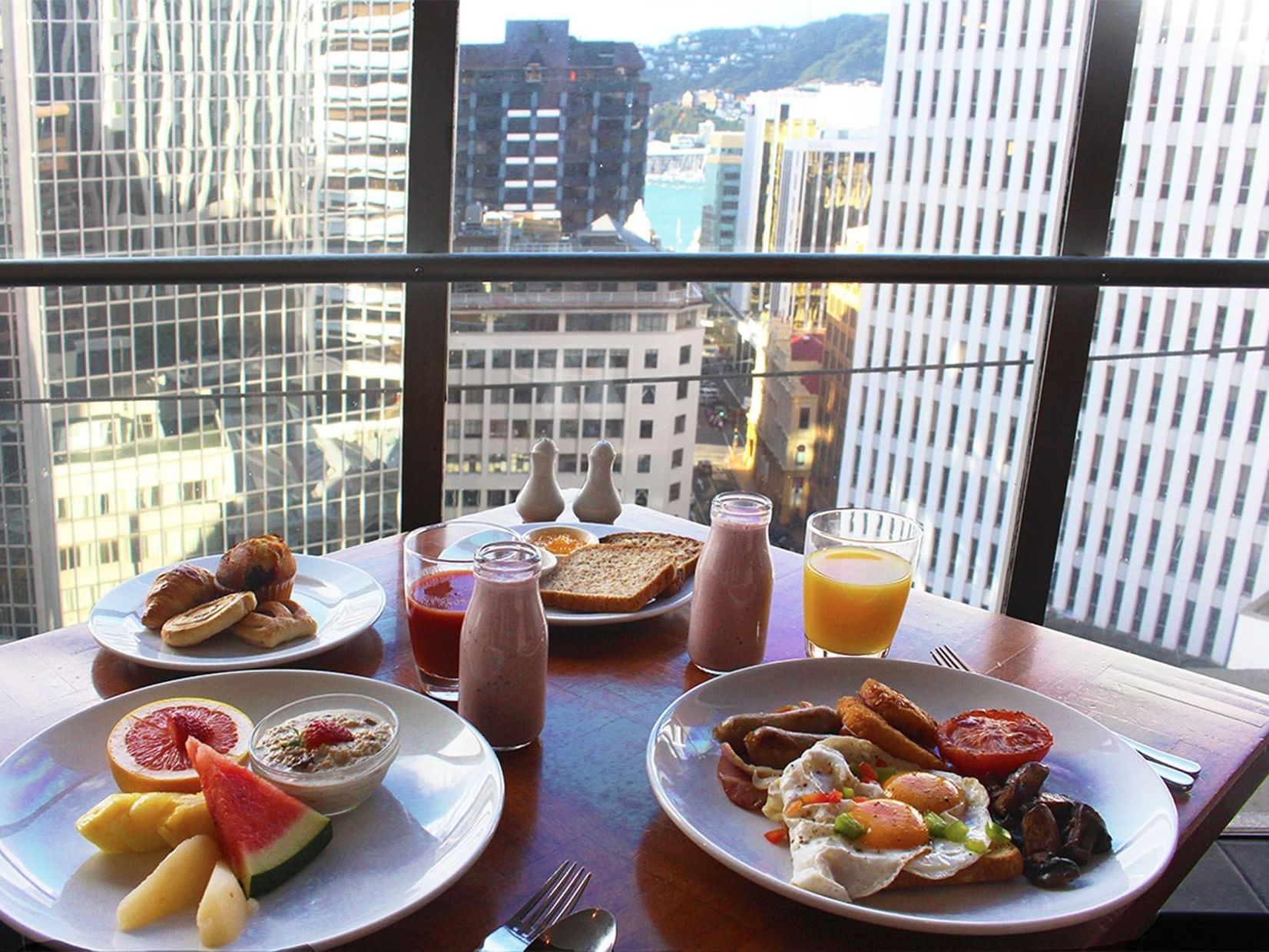 Breakfast served with a city view in Whitby's Restaurant & Bar at James Cook Hotel