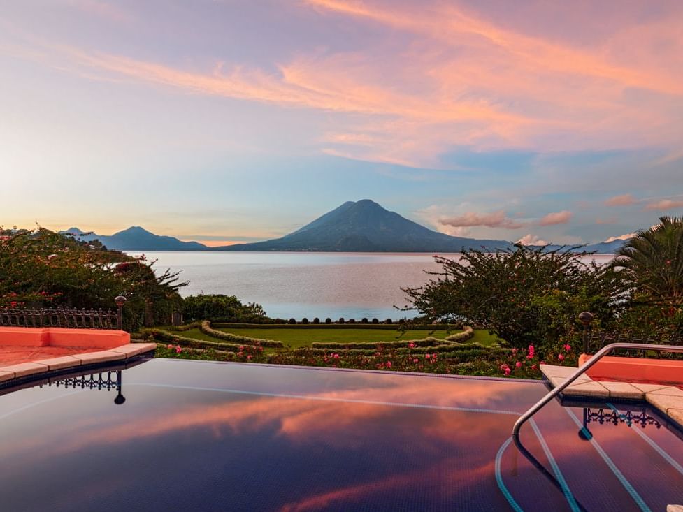 Pool with mountain view in Ranchito Garden at Hotel Atitlan