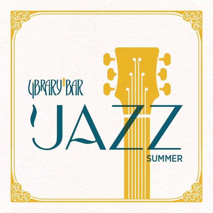 Yellow guitar graphic and stylized text for a jazz summer event at Falkensteiner Spa Resort Mariánské Lázně