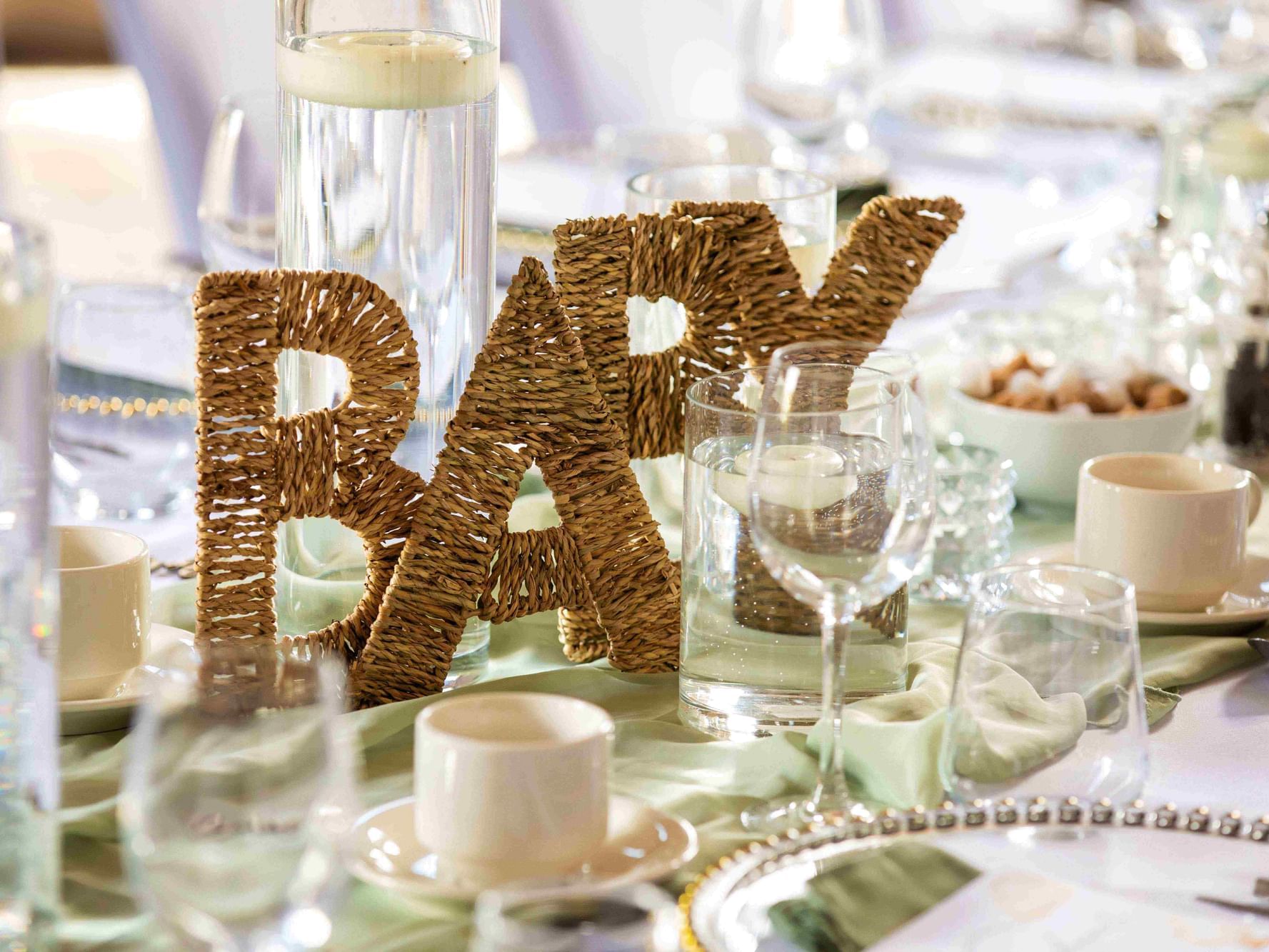 Decorative BABY sign on a table set for a celebration at The Milner featuring York Perfect for all celebrations