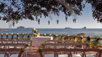 Wedding set-up on the deck at Cala de Mar