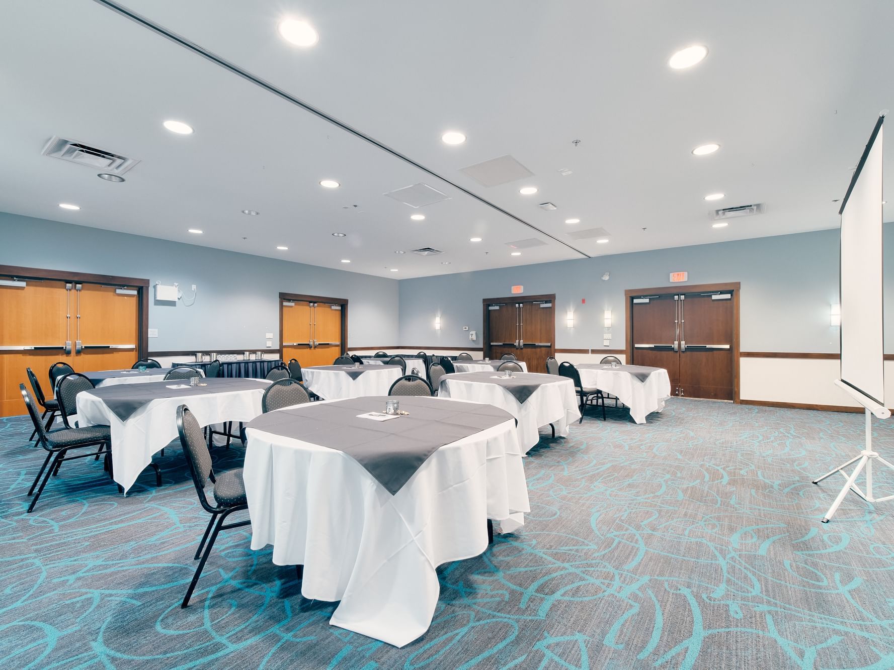 Banquet room with long table set up