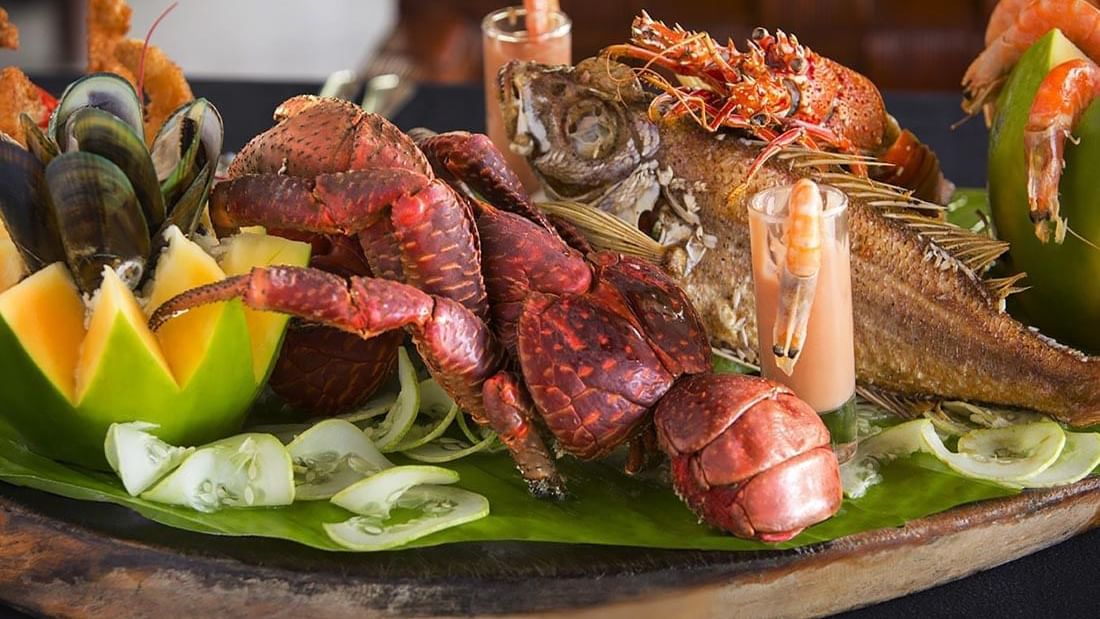 Lobster dish served in Lagoon Terrace Restaurant at Warwick Le Lagon