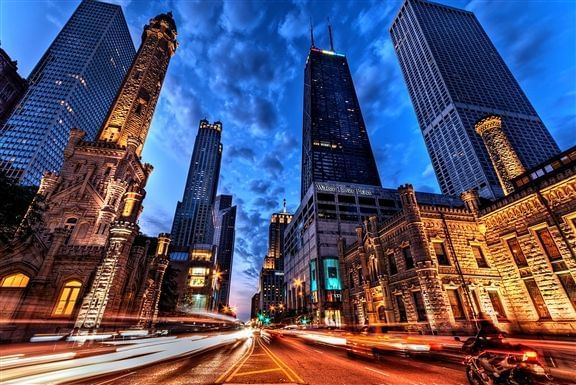 The city view near The Godfrey Chicago at night