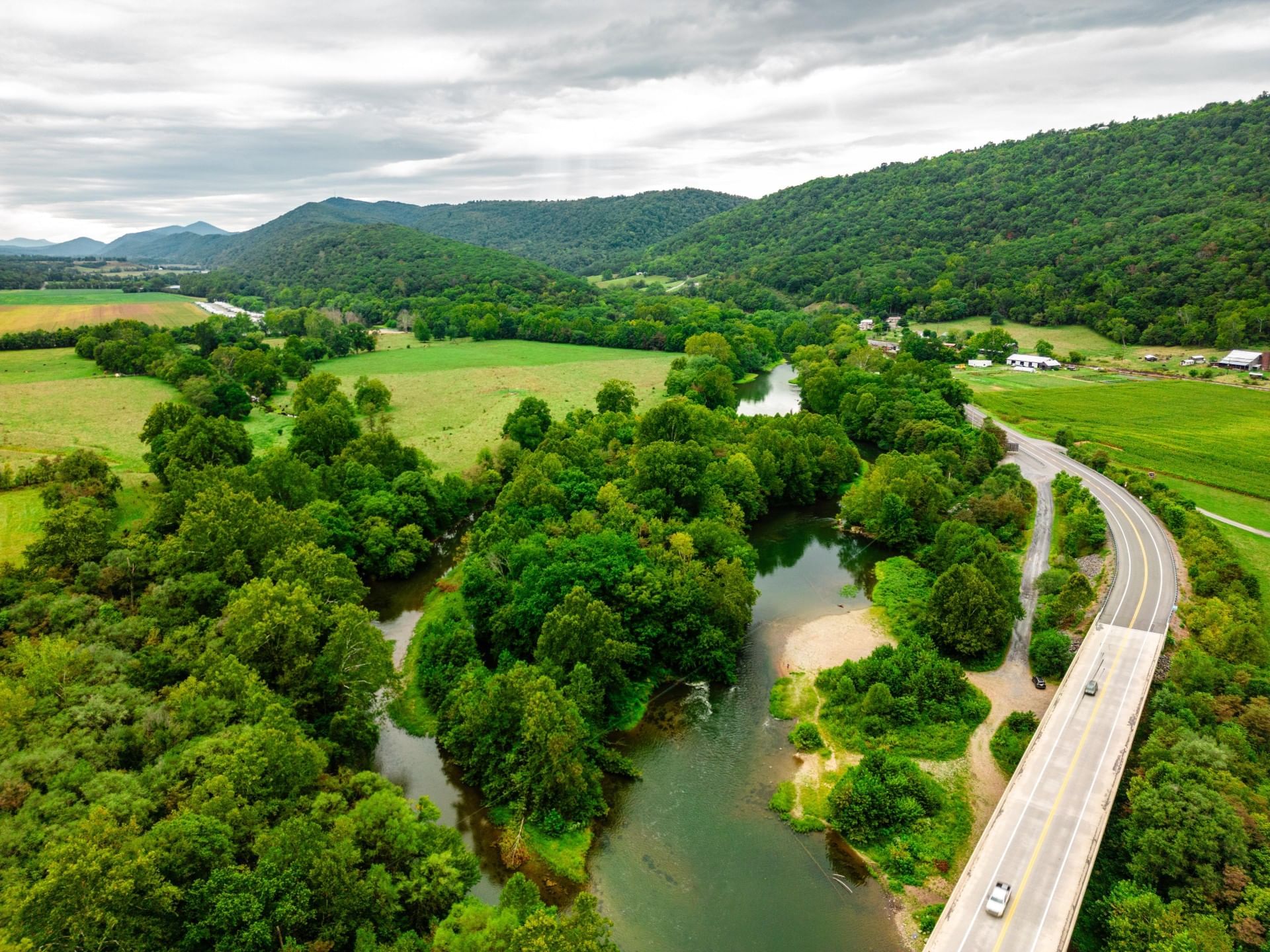 Aerial view of Valley View Golf Course with lush greenery near South Branch Inn Romney