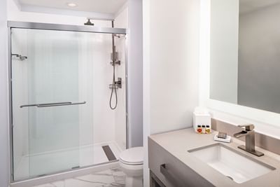 Bathroom featuring shower and a sleek sink in a Suite at River Street Inn
