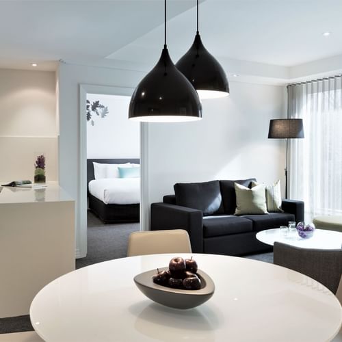 Deluxe 2 Bedroom 2 Bathroom Apartment lounge at Como Melbourne