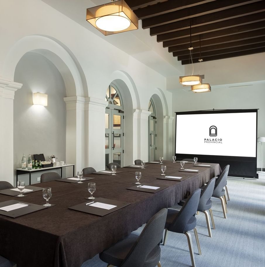 Conference table in meeting space